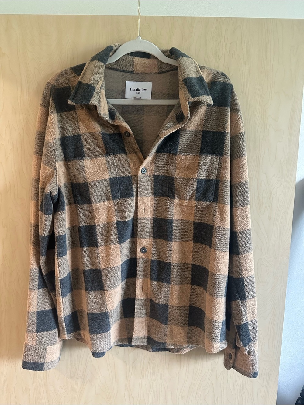 Goodfellow & Co Tan and Black Plaid Lightweight Shacket